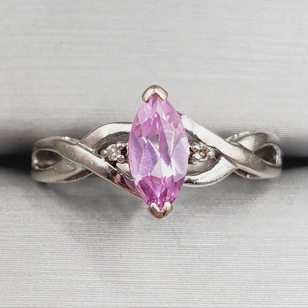 10k White Gold Marquise Pink Topaz Ring